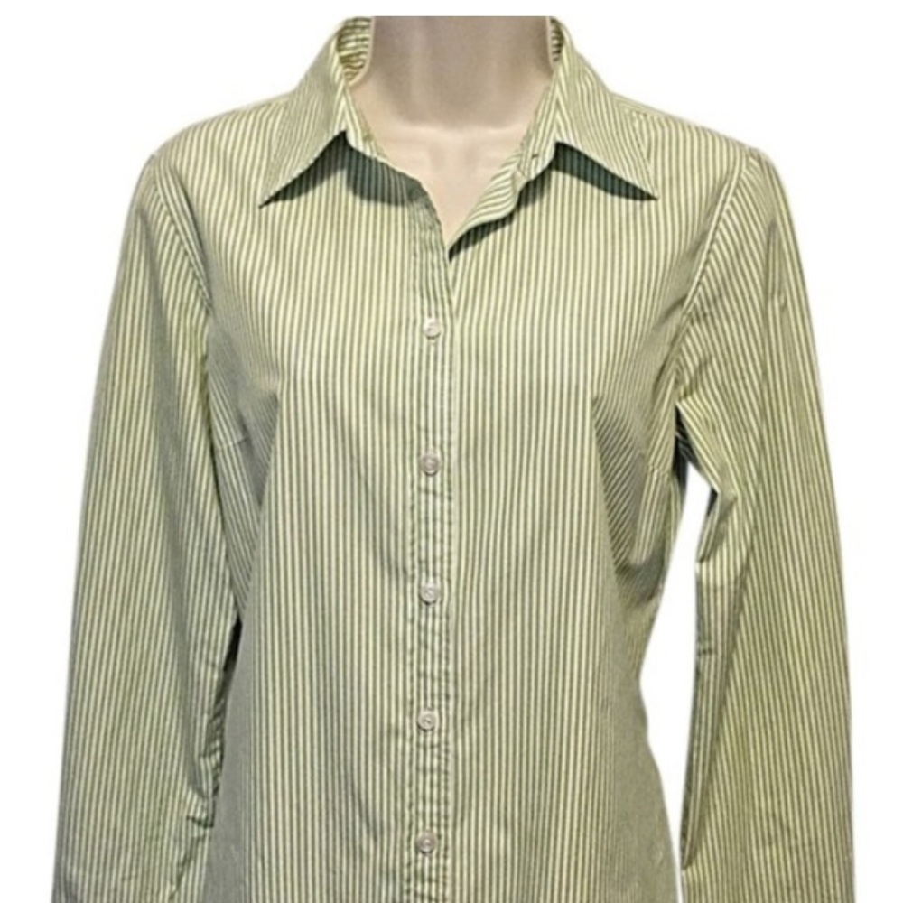 J. Crew Slim Fit Green and White Striped Button Down Shirt